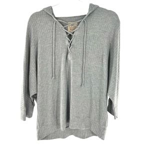 NWT Chaser Gray Thermal Waffle Knit Lace Up Hooded Pullover Shirt Size Medium